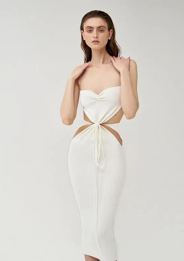 WHITE STRAPPY HOLLOW-DETAIL MAXI DRESS