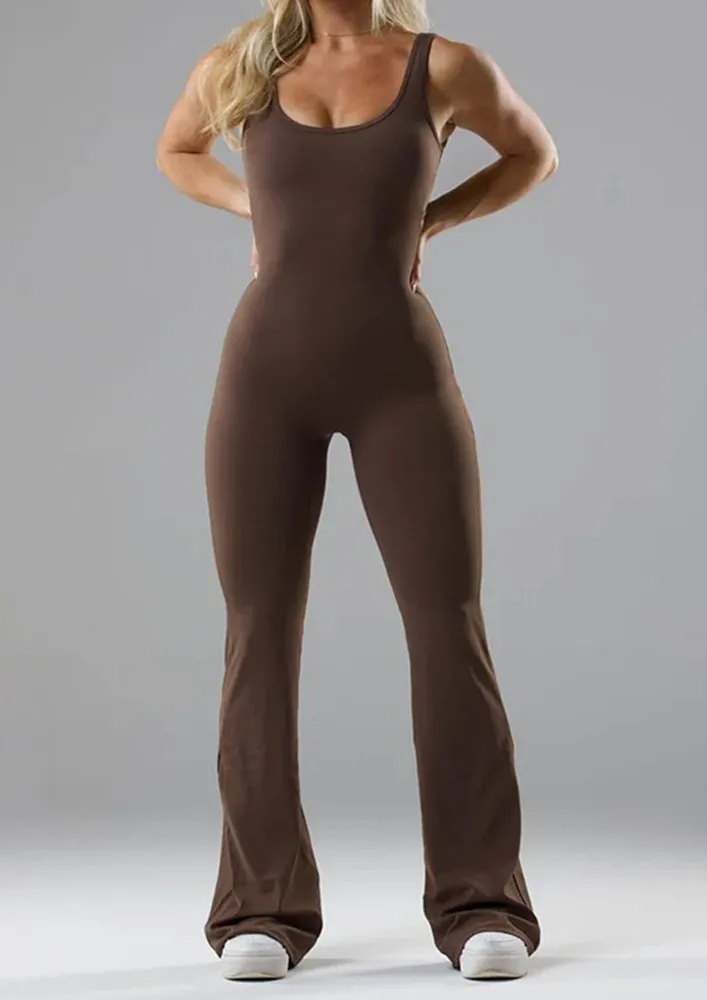 CUT-OUT DETAIL BROWN SPORTS JUMPSUIT