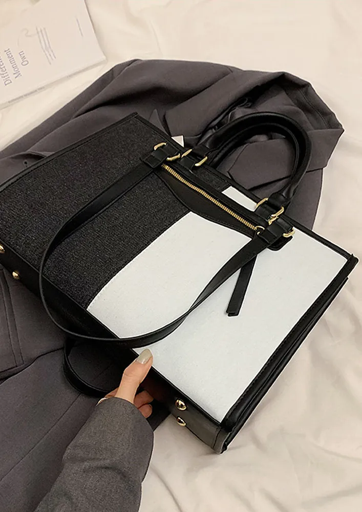 BLACK COLORBLOCKED COMMUTER HANDBAG