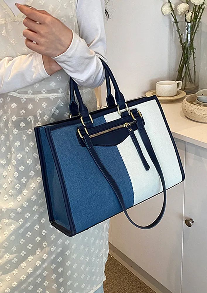 LIGHT BLUE COLORBLOCKED COMMUTER HANDBAG