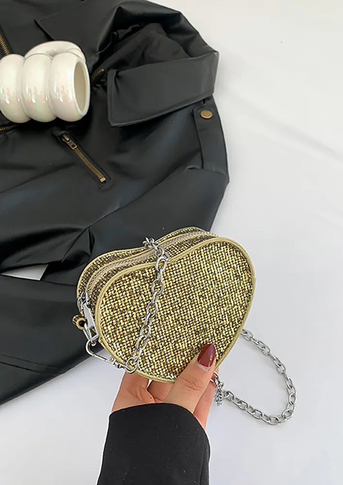 EMBELLISHED HEART-SHAPE MINI SLING BAG