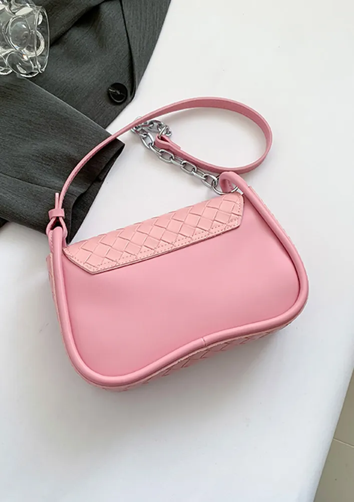 PINK TEXTURED FLAP SHOULDER BAG