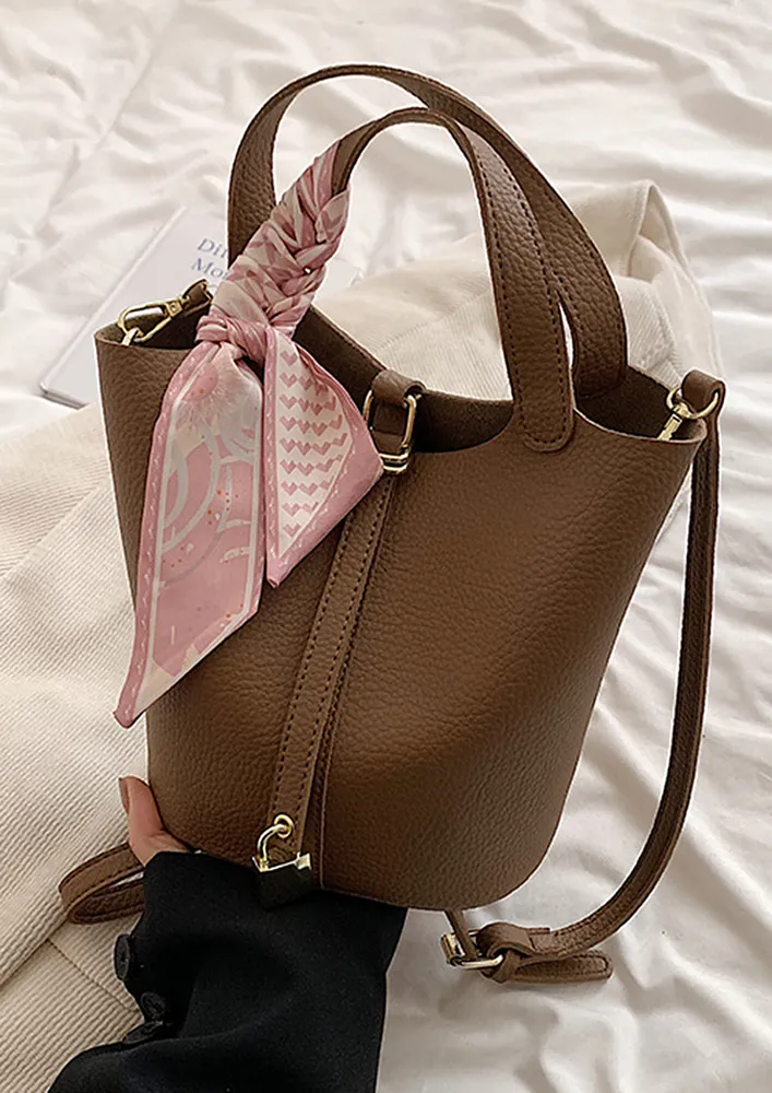 BROWN LYNCHEE TEXTURE BUCKET BAG