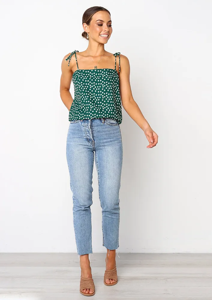 Green Ditsy Print Top