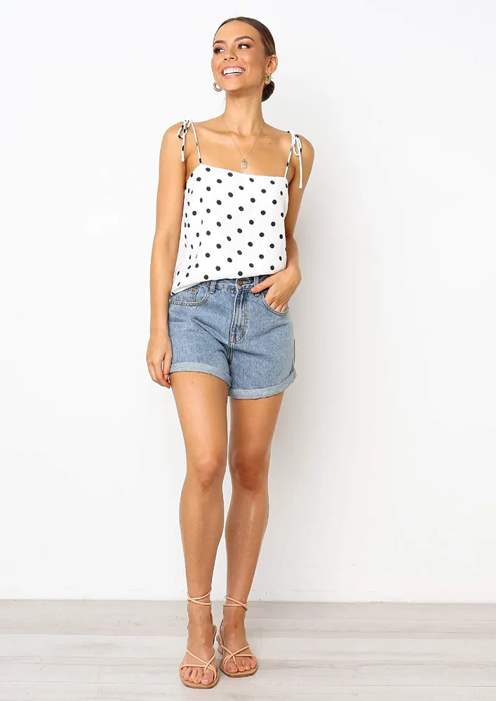 White Polka Dot Print Top