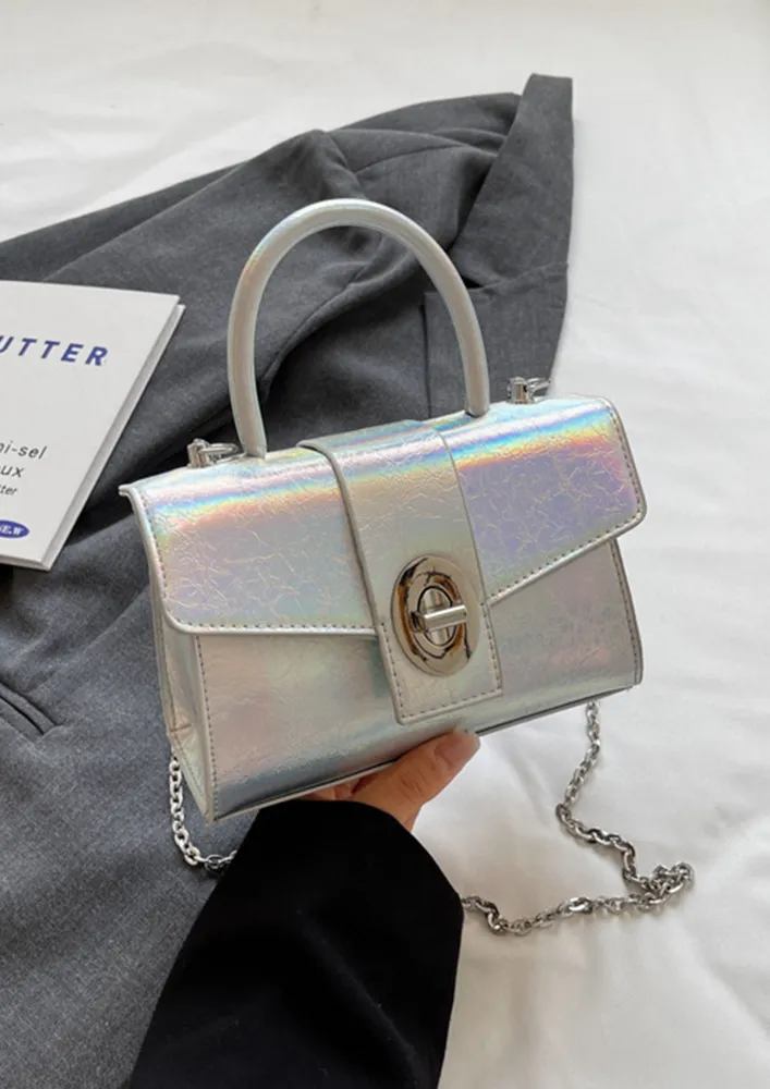 HOLOGRAPHIC SILVER SINGLE HANDLE SLING BAG