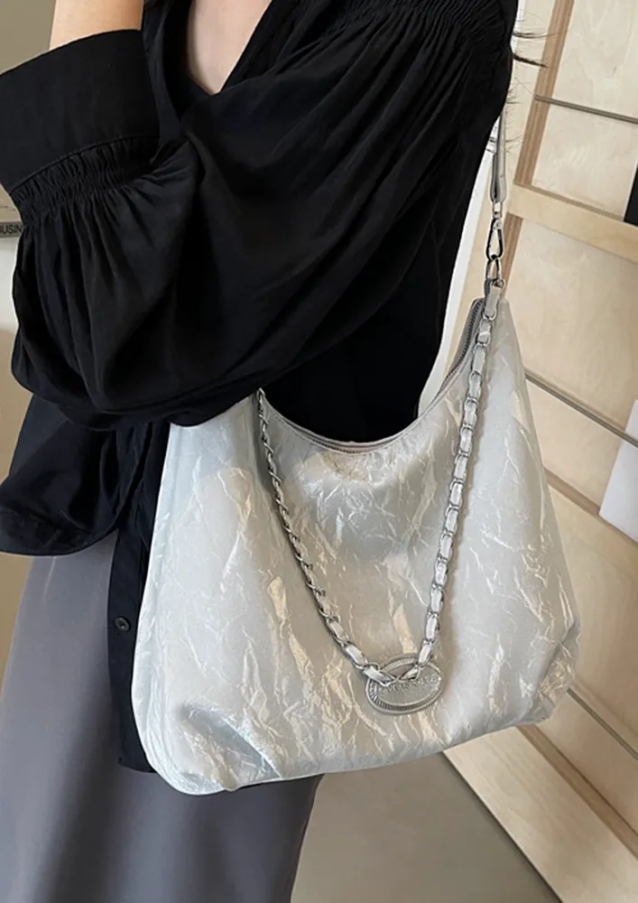 SILVER DOUBLE STRAP HOBO BAG