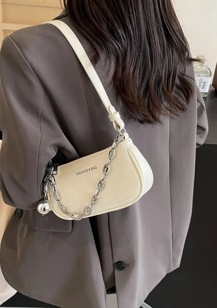 WHITE CABLE CHAIN STRAP SHOULDER BAG