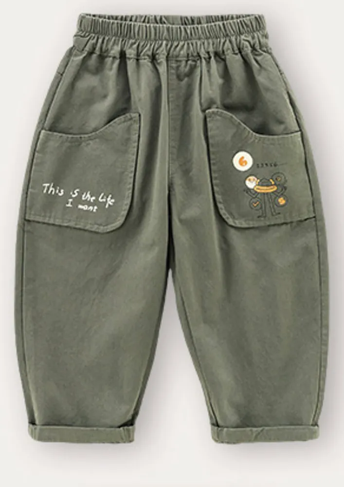 Boys High-waisted Green Mom Fit Pants