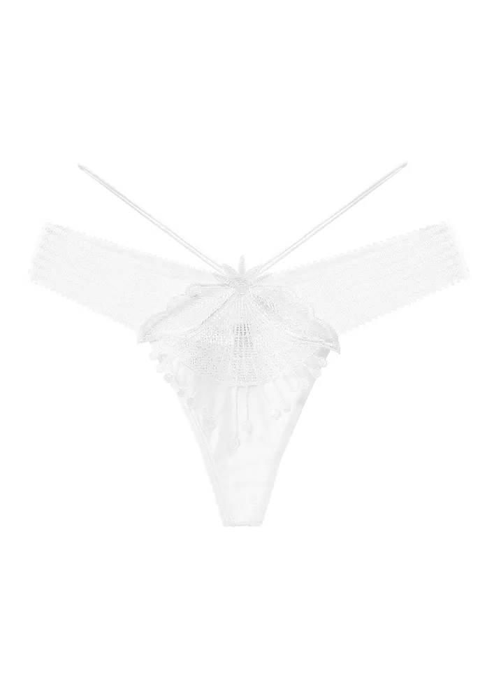 Free Size Lace Applique Low-rise White Thong