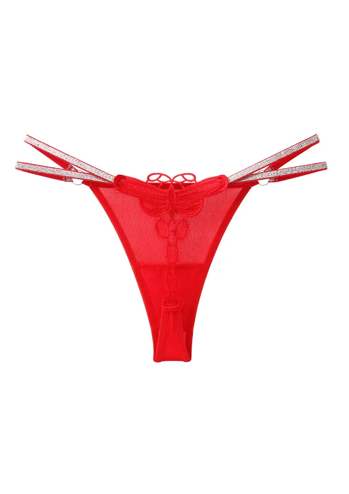 Fs Red Butterfly Embroidery Thong Briefs