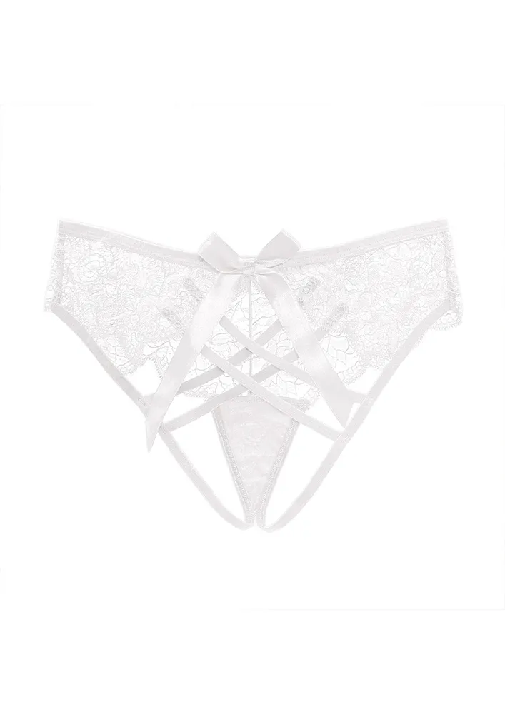 Bowknot Low-waist Fs White Lace Thong