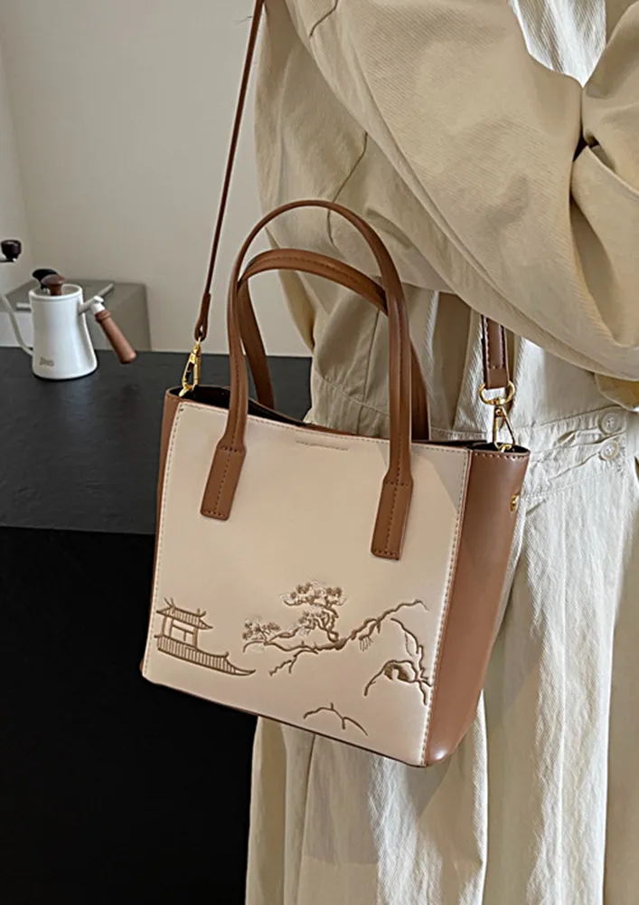 BROWN EMBROIDERED TOTE BAG