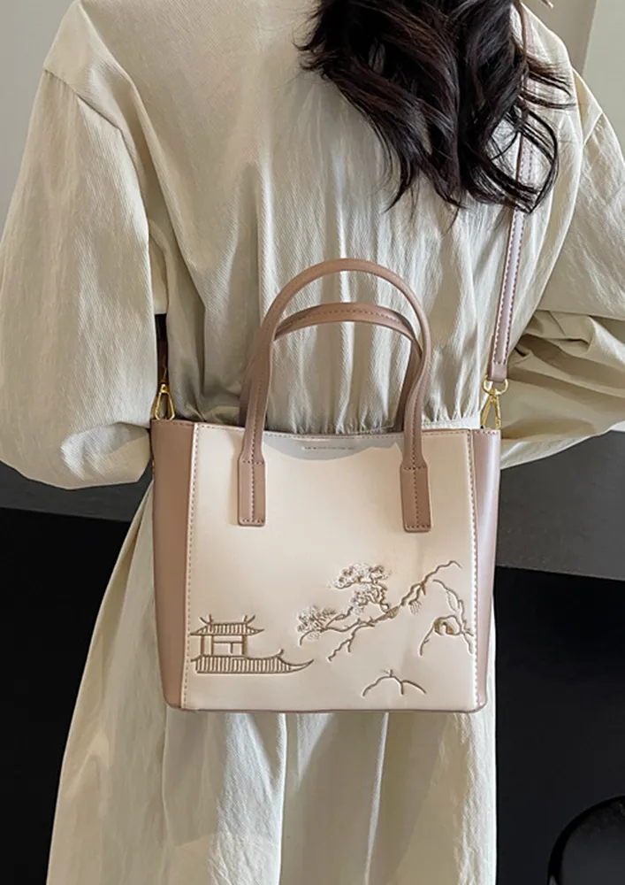 KHAKI EMBROIDERED TOTE BAG