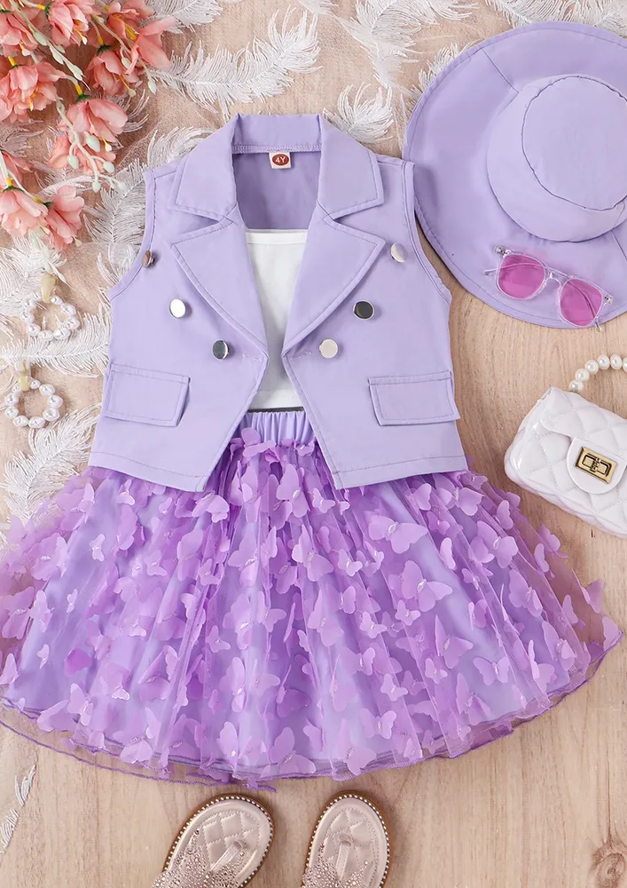Girls Purple Colourblock 3pc Co-ord Set With Hat