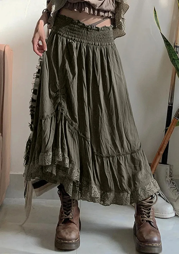 SMOCK-LOW-WAIST VINTAGE MIDI SKIRT