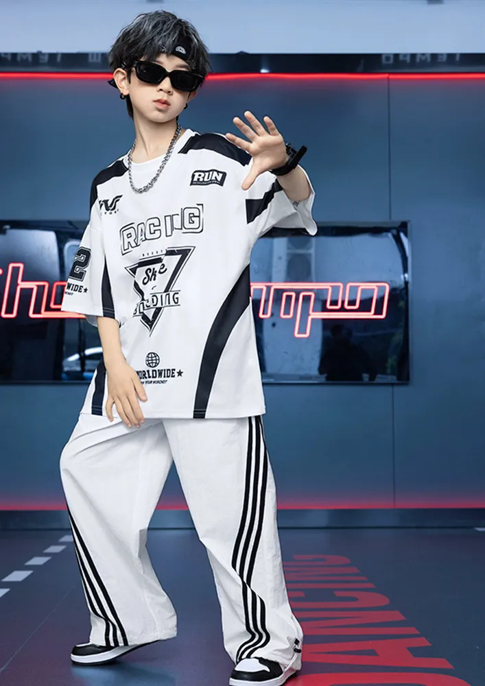 White Printed Boys Jersey T-shirt