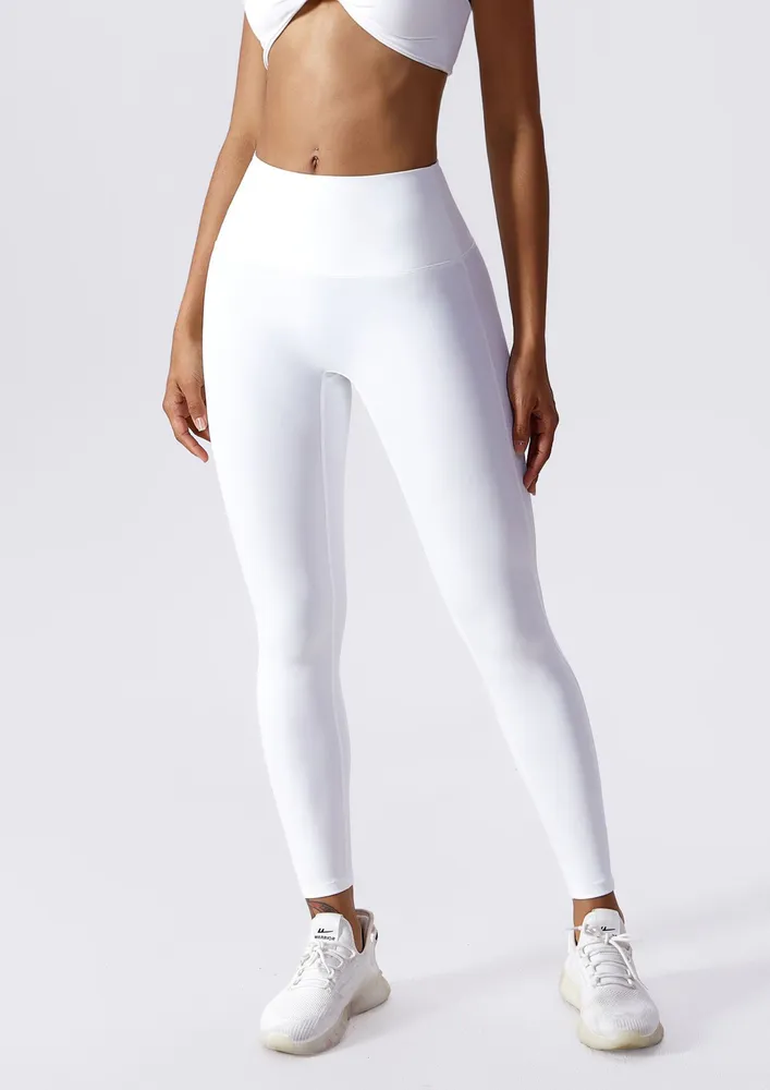 WHITE HIGH-WAIST QUICK-DRY SPORTS LEGGING