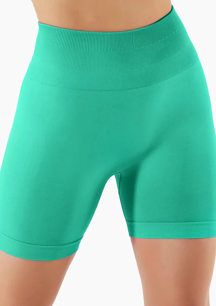 HIGH-WAIST DEEP GREEN SPORTS SHORTS