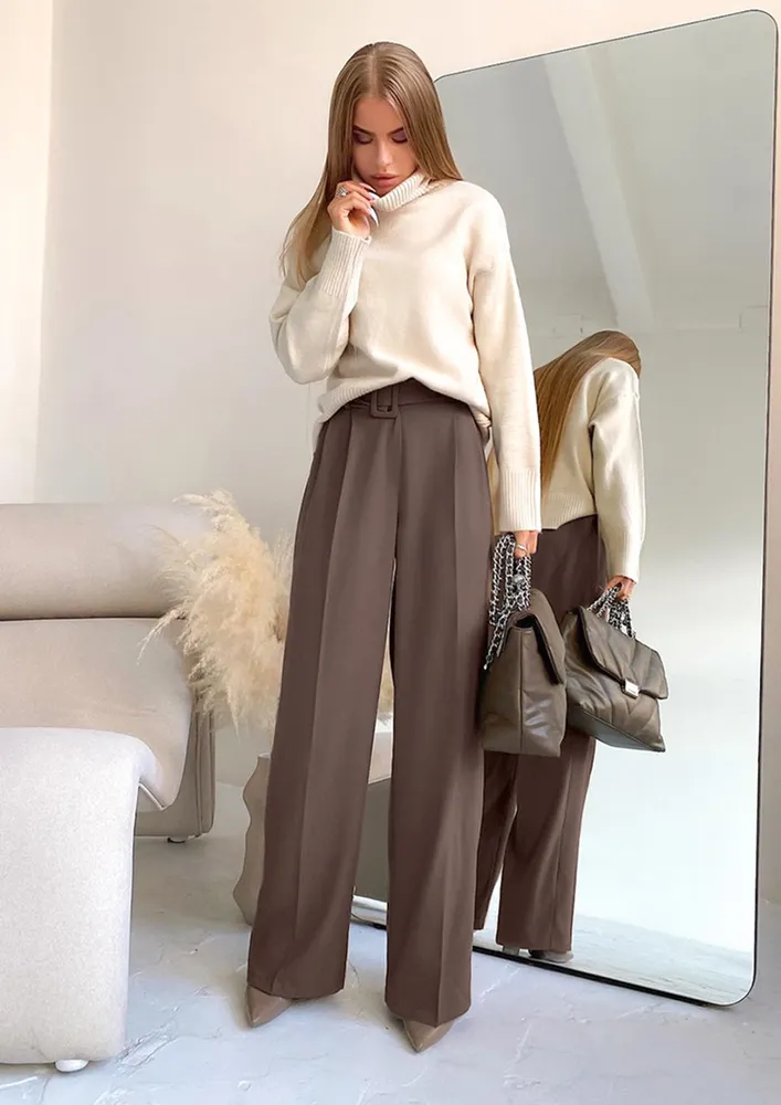 WIDE LEGGED BROWN TWILL TROUSER