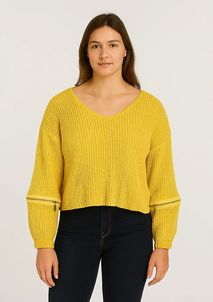 YELLOW ZIPPER DETAIL KNITTED JUMPER
