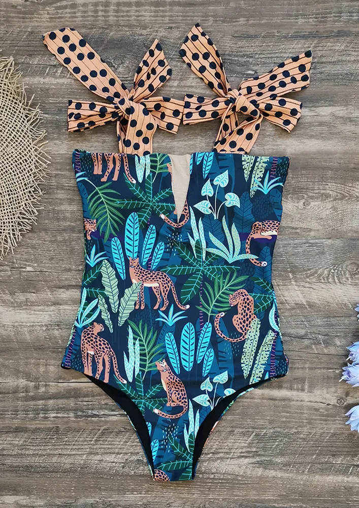 MOTIF PRINTS TIE-STRAP SWIMSUIT