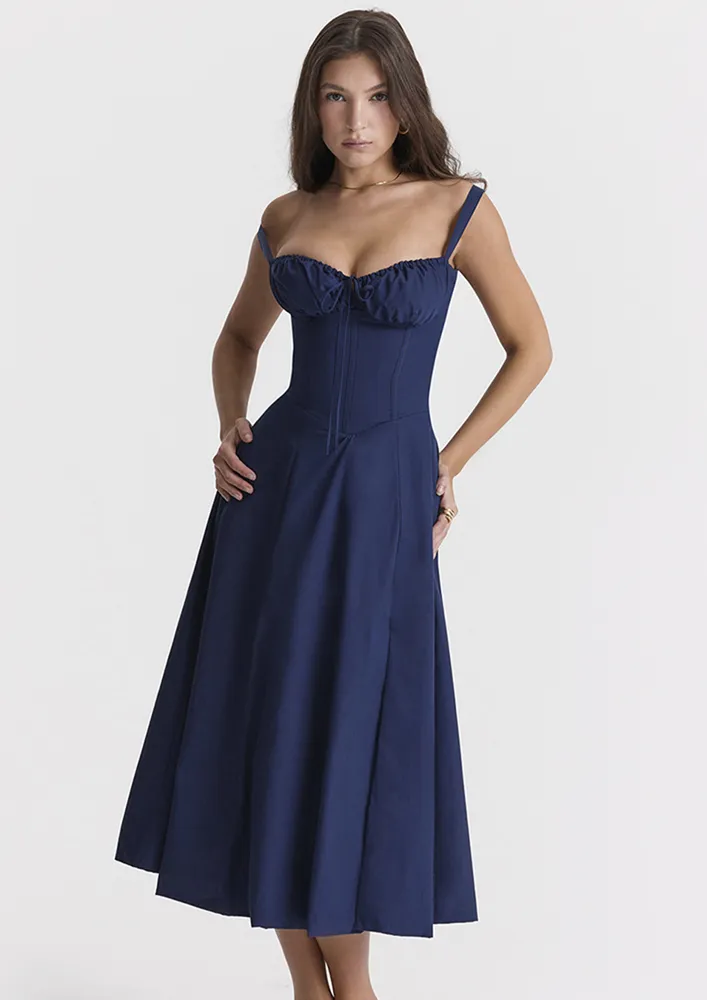 DEEP-BLUE SUSPENDER CORSET DRESS