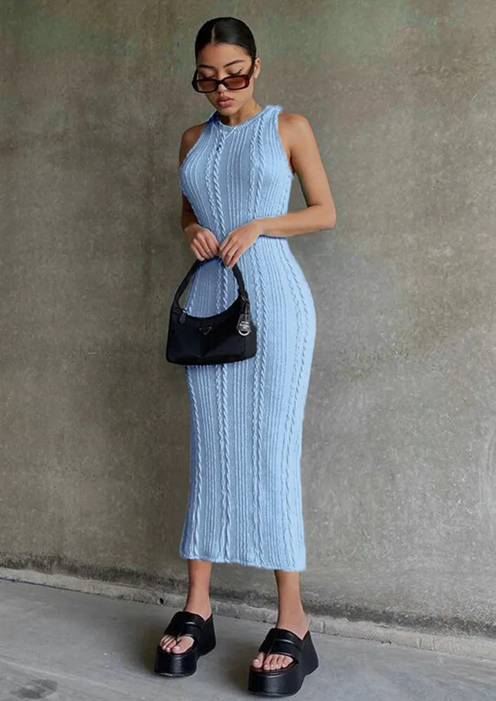 KNITTED BLUE SLIM PENCIL DRESS