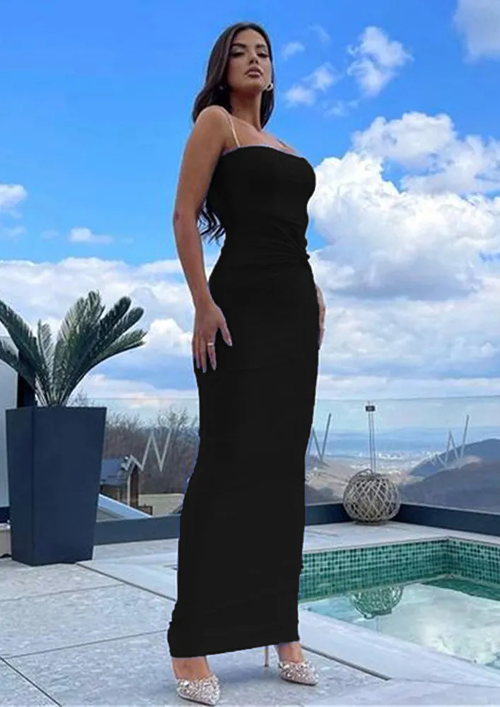 BLACK RHINSTONE-STRAP MAXI DRESS