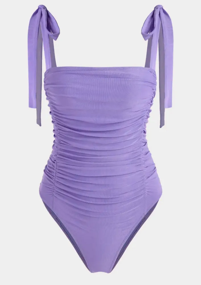 SHIRRED TIE-UP LIGHT PURPLE SWIMSUIT