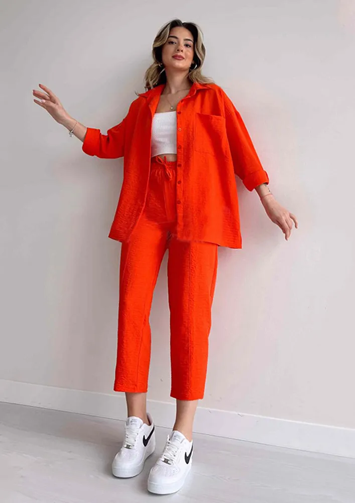 ORANGE SHIRT & CALF-LENGTH TROUSER SET