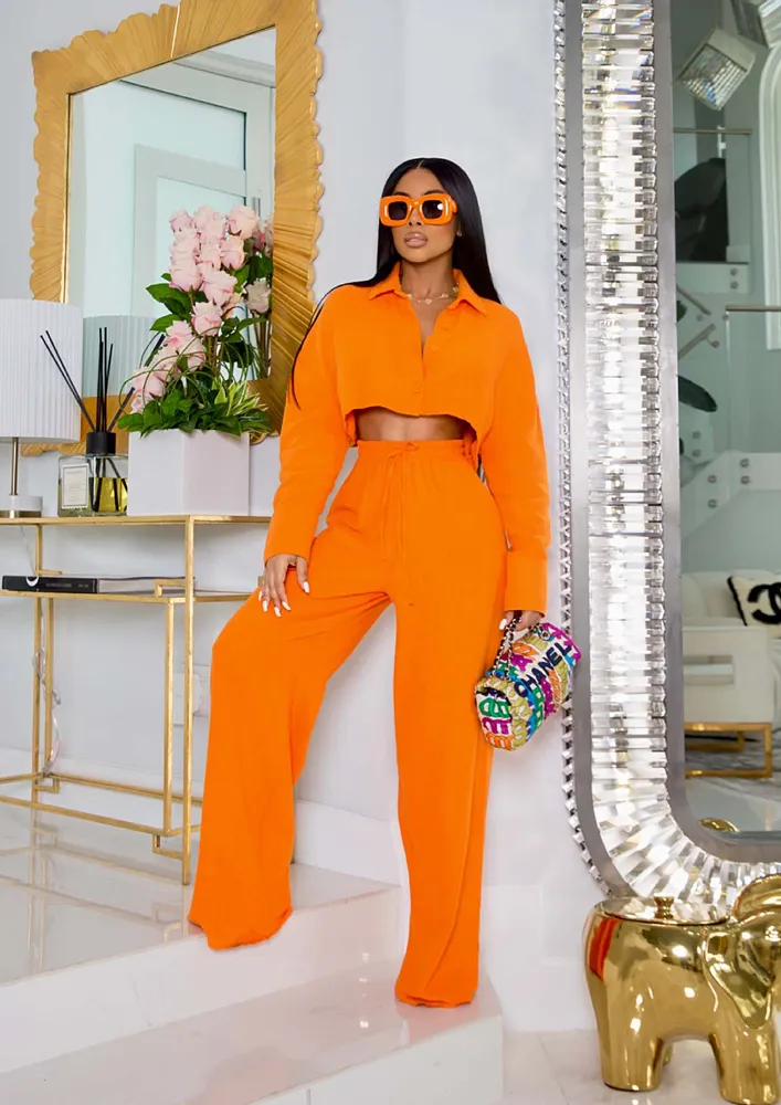 ORANGE CROP SHIRT & WIDE TROUSER SET