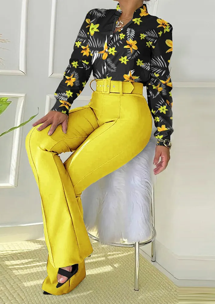 YELLOW PRINTED SHIRT & TWILL TROUSER SET