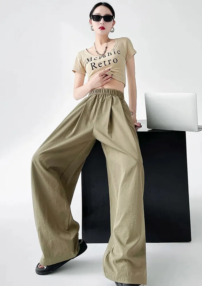 Green Elasticated High-waist Pleated Pants