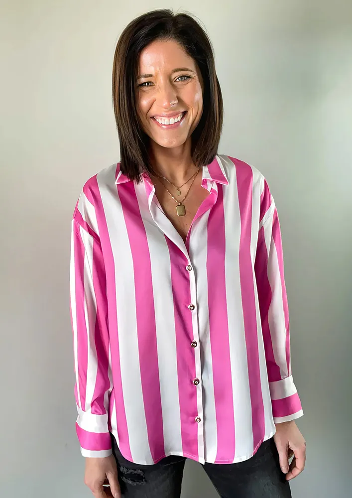 WIDE STRIPE PRINT PINK SHIRT