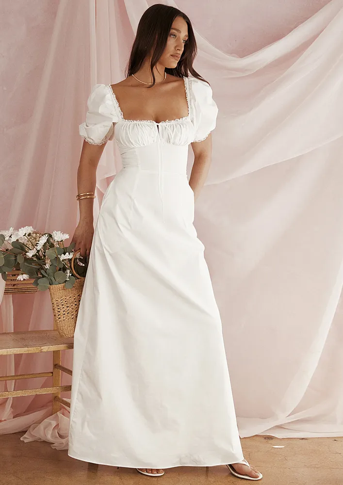 WHITE SLIM-WAIST MAXI DRESS