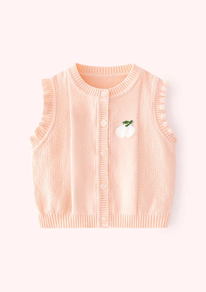 Girls Light Pink Button-fly Vest