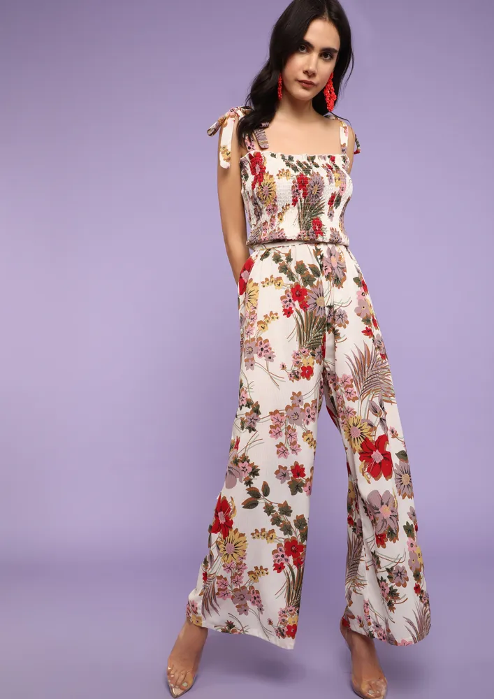 THINK OF ME FLORAL WHITE JUMPSUIT