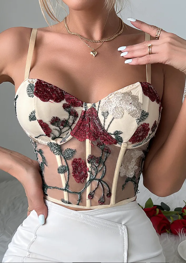 OFF-WHITE POLYESTER EMBROIDERED CORSET