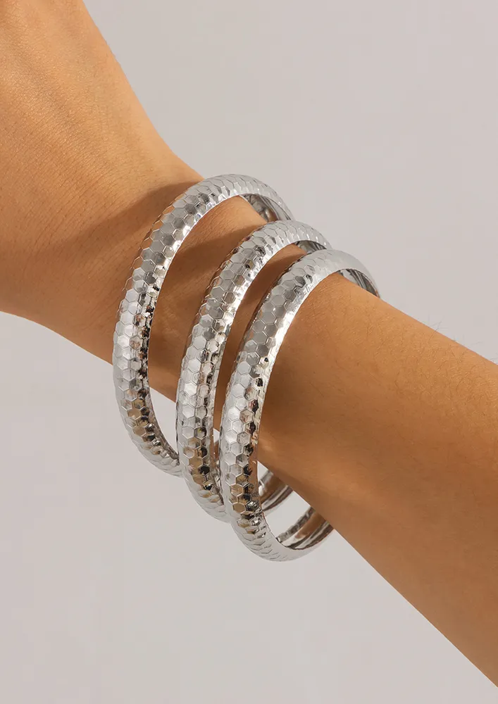 3-PACK SILVER-PLATED ROUND BANGLE BRACELETS