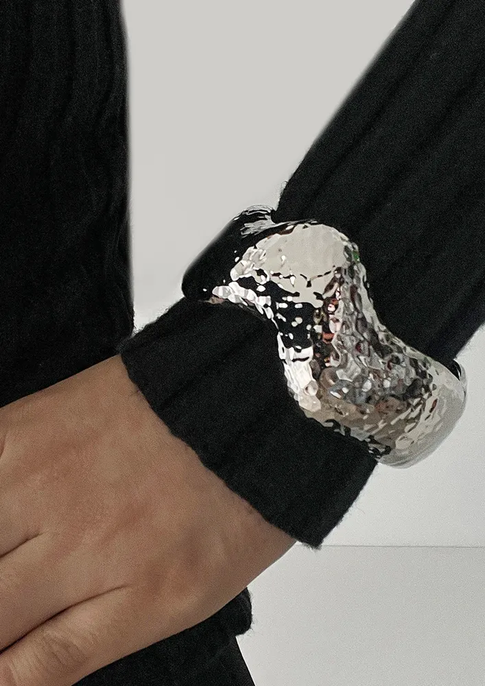 ABSTRACT SILVER-PLATED BANGLE BRACELET