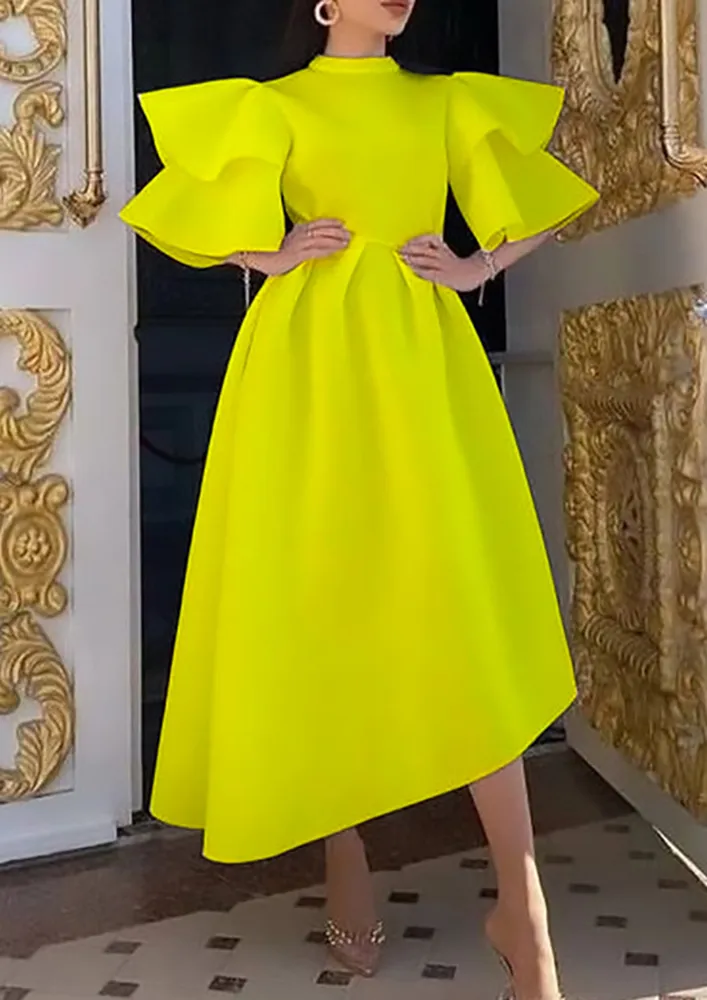 YELLOW IRREGULAR A-LINE MIDI DRESS