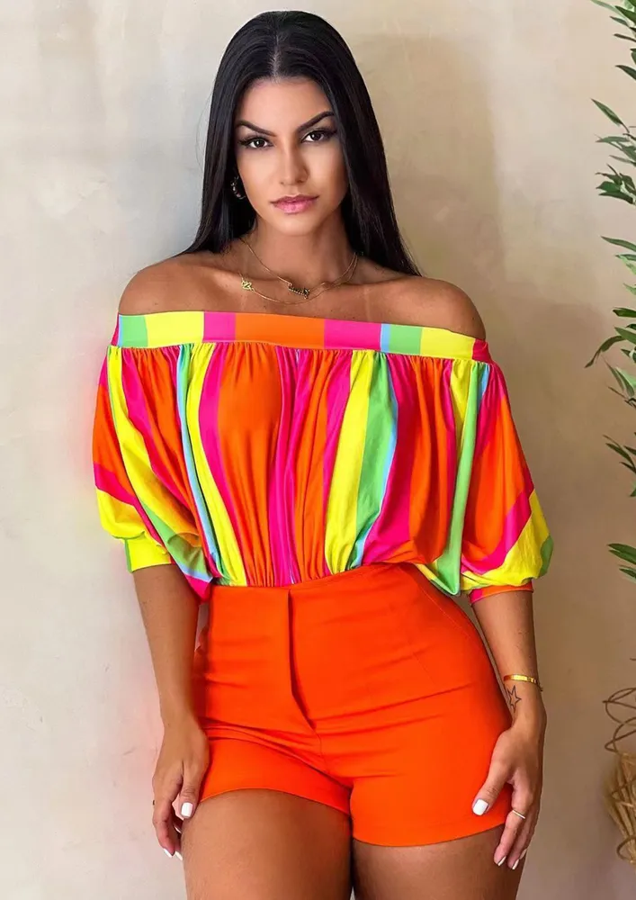 MULTICOLOUR-BLOCKED OFF-SHOULDER TOP