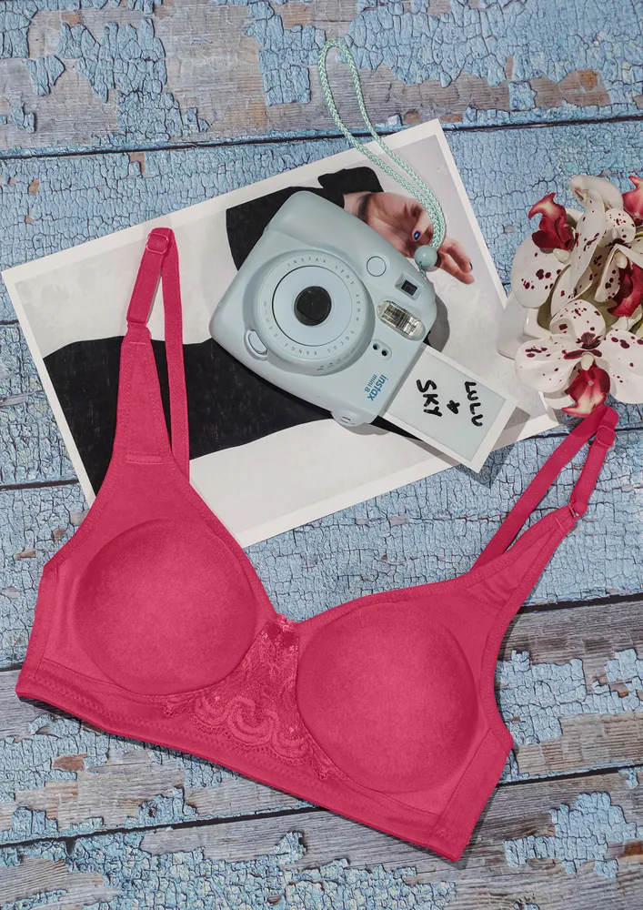 A LITTLE PEACEFUL HOT PINK NON PADDED NON WIRED BRA