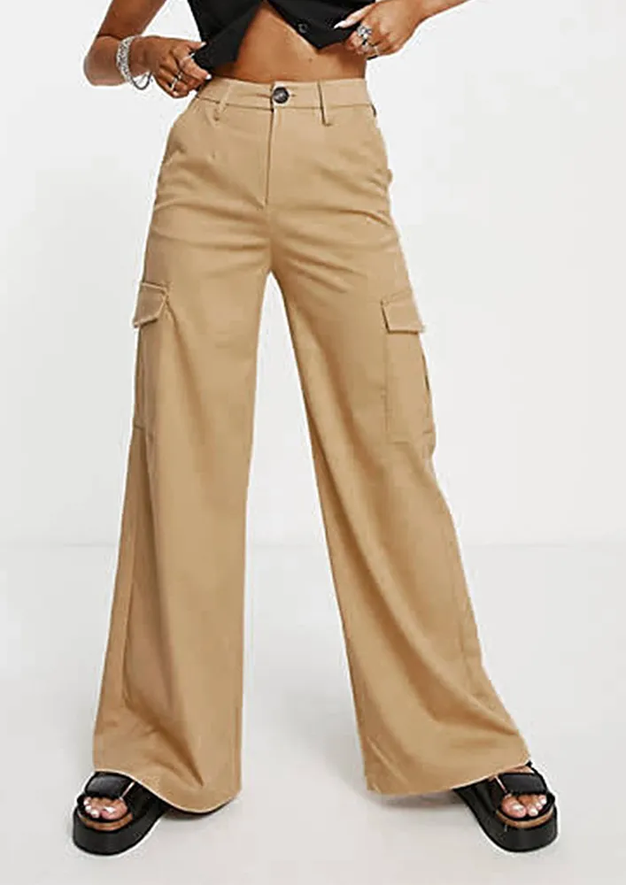 KHAKI WIDE-LEG CARGO TROUSER