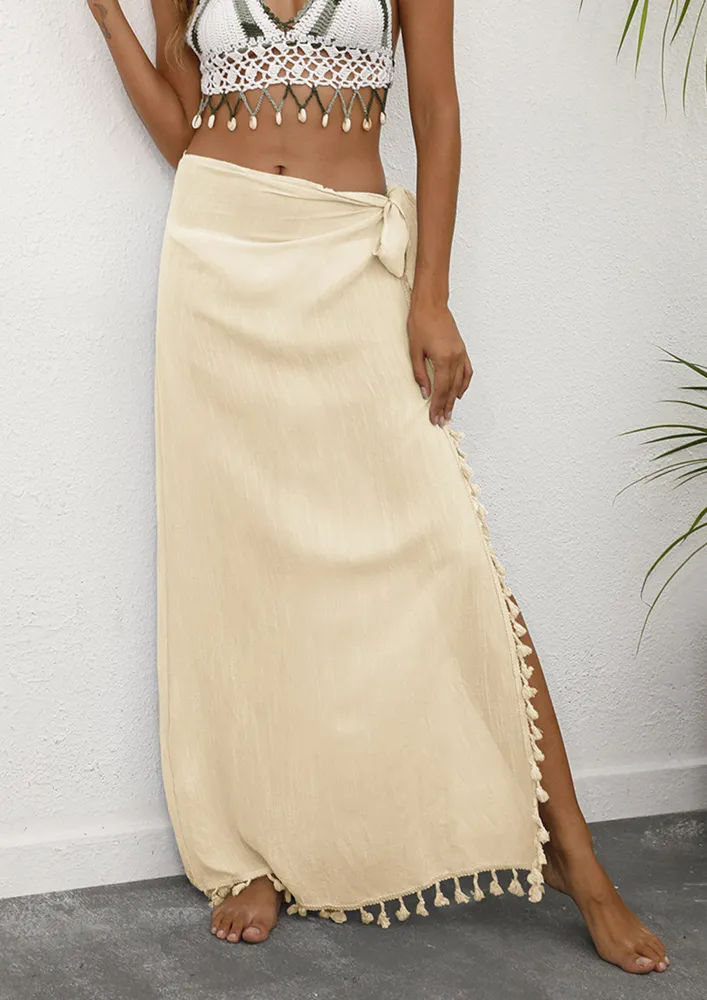 BEIGE TASSEL-TRIM MAXI SARONG