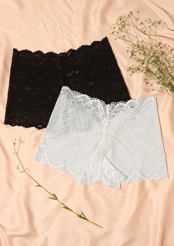 DAILY NEEDS WHITE AND BLACK LACE BOY SHORTS SET OF 2