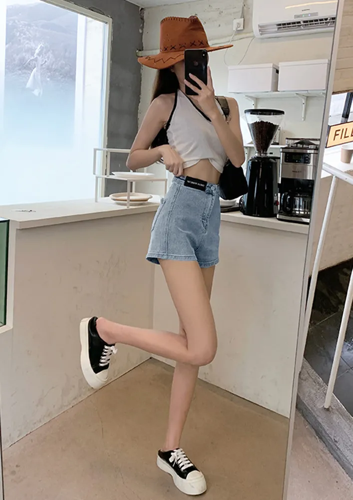 SAVAGE HIGH WAIST BLUE DENIM SHORTS