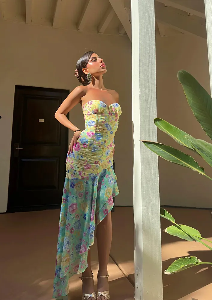 MULTICOLOUR Y2K FLORAL BANDEAU DRESS