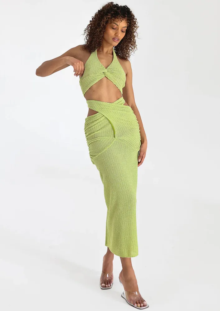 GREEN CROCHET SLIM 2PC CO-ORD SET